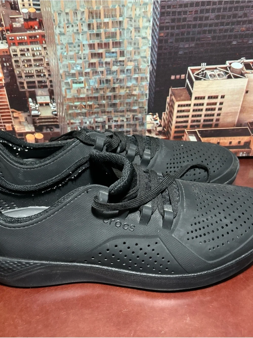 CROCS Men’s Black Perforated Lace-Up Sneakers